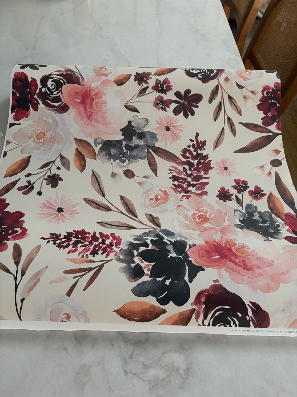 NWT Spoonflower Peel & Stick Wallpaper in Navy Velvet Golden Floral Print 2'x12'